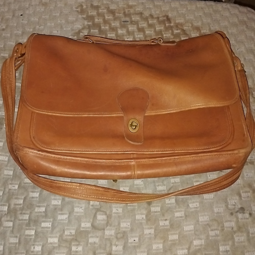 EUC Vintage Coach Brown 100% Cowhide Leather Messenger Bag Briefcase MADE IN USA - Picture 1 of 7